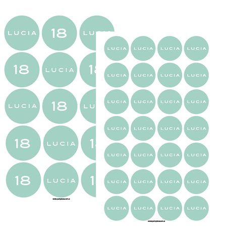 Stickers plancha aqua y blanco redondas (40u)